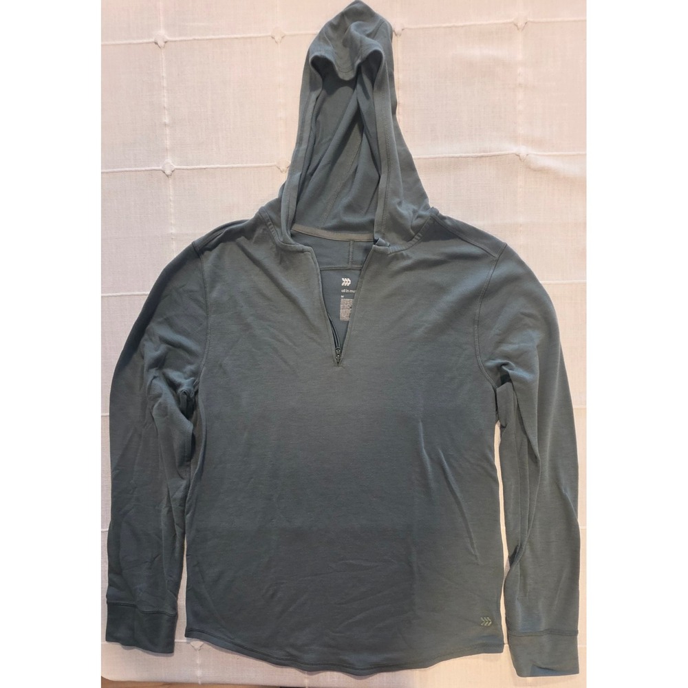 All In Motion Mens Green Quarter Zip Hooded Long Sleeve Shirt Medium